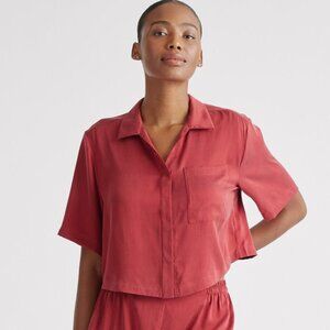 Quince 100% Washable Silk Pajama Button Up Top, small, red